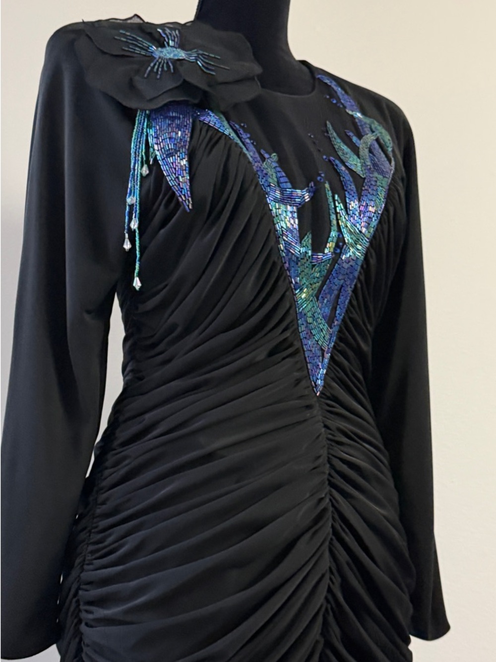 Casadei Elegant Black Evening Dress with Blue Sequin Accents